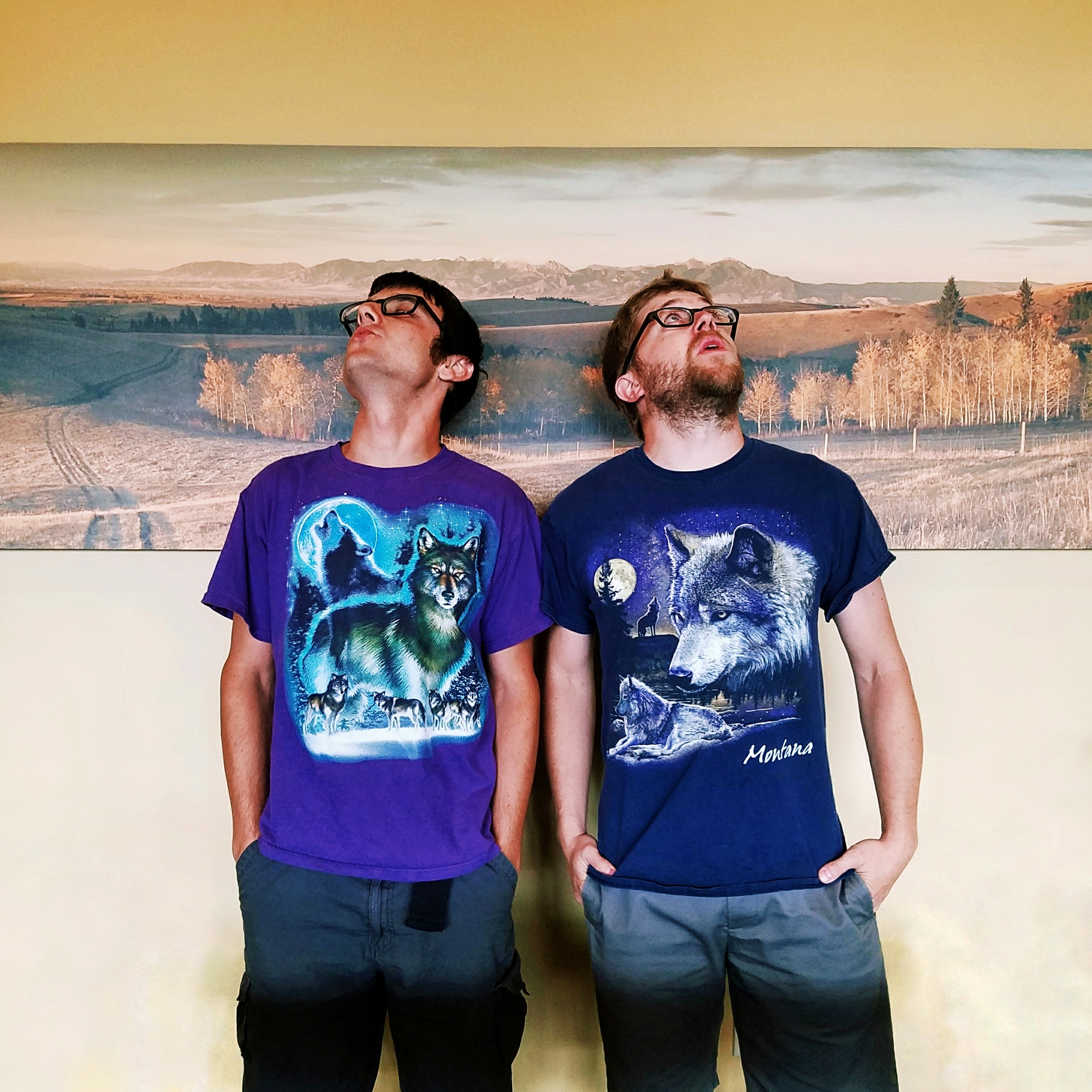 Two members of the TRG team embrace their wild side on wolf shirt Wednesday.